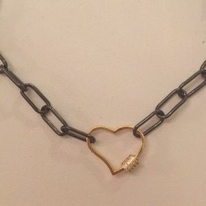 Gold plated heart necklace with gunmetal chain
